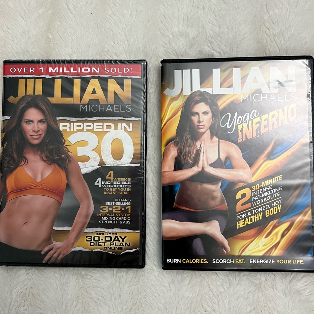 2 Jillian Michaels work out DVDs, one still wrapped. Ripped in 30, Yoga Inferno